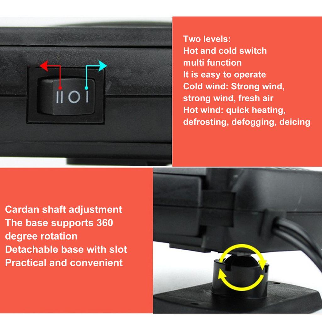 150W 24V Car Heater Defrosting with Cooling Function Black Electric Heater Fan Plug in Cigarette Lighter