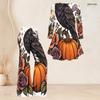 Women Plus Size Two Piece Set Round Neck Three Quarter Sleeve Bear Pumpkin Printed Flared Top And Flared Pants