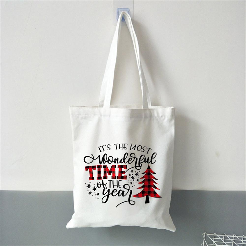 Merry Christmas Women Canvas Shopping Bag Gift Christmas Tree Shopper Bag Handbag Eco Tote Bag Fashion Female Shoulder Bag