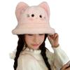 New cute cat bow plush hat women's autumn and winter basin hat big head circumference showing face small bucket hat