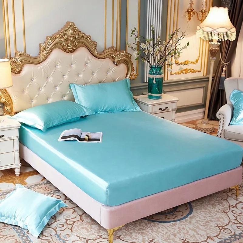 Luxury Pure Satin Queen Bed Sheet Set High End Silky Home Bed Sheets Pillow Cover Single Double Fitted Sheet with Elastic Band