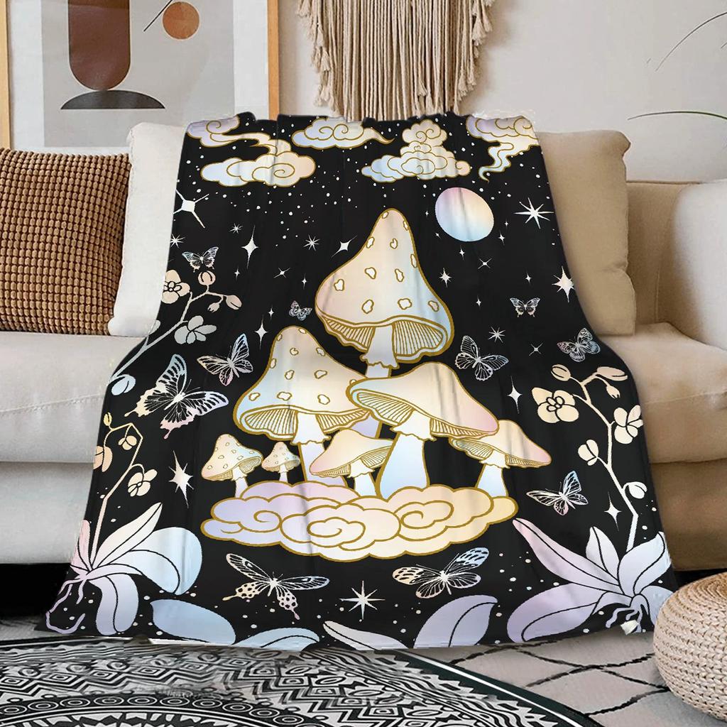 Mushroom Hippie Teppe Moth Gothic Witchy Flanell Teppe for All Season Sun Moon Fuzzy Soft Sofa Kontor Teppe