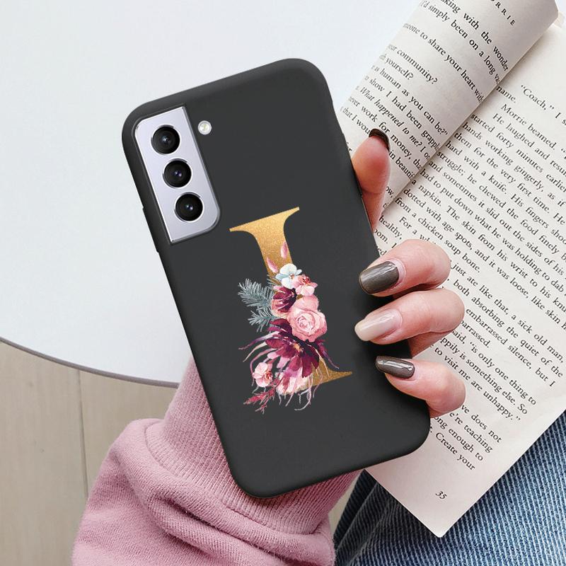 For Samsung Galaxy S21 S21 FE Case S21 Plus Flower Gold Letter A Z Soft Silicone Phone Cover For Samsung S21 Ultra Bumper S21+