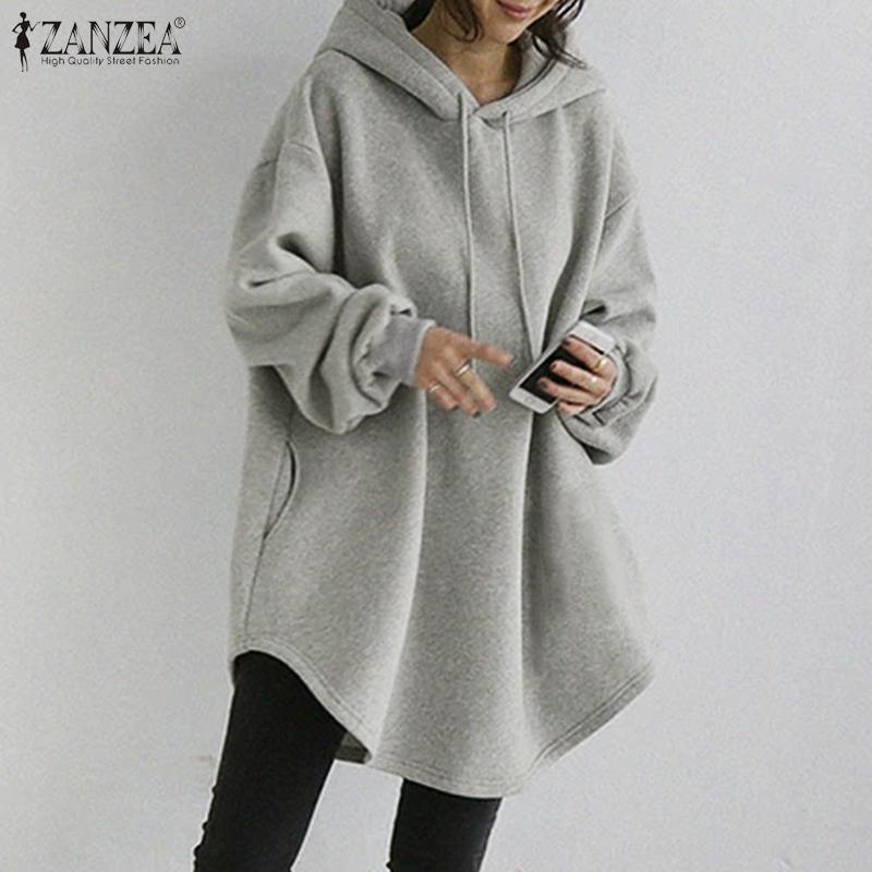 Casual Loose Long Sleeve Drawstring Hooded Pocket Women Sweatshirt