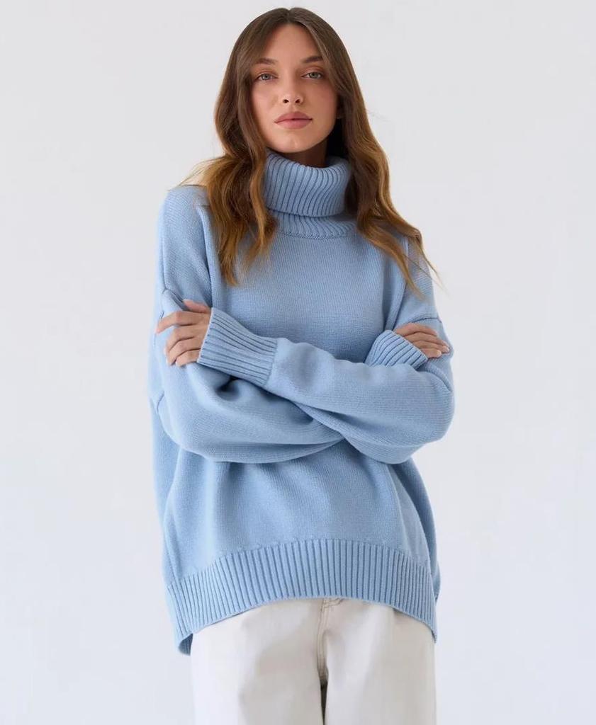 2025 Autumn/Winter High Neck Women's Solid Color Knitted Sweater European & American Style
