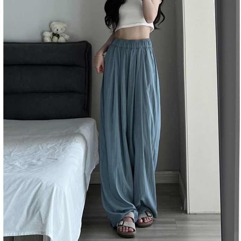 

Весенне-летние новые брюки прямого кроя с драпировкой и высокой талией, повседневные брюки с широкими штанинами XXL темно-синий