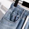 DIMANAF 2026 Summer New Plus Size Women Embroidered Floral Denim Shorts Casual Elastic Waist Short Pants Jeans