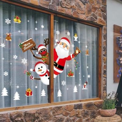 Cartoon Christmas Stickers Window Showcase Removable Santa Clause Snowman Home Decor Decal AVE
