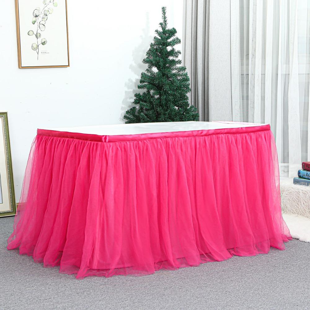 Rectangle Table Skirt Cover 3 Meters Birthday Dessert Table Party Table Skirt Cloth Elastic Mesh Pleated Wedding