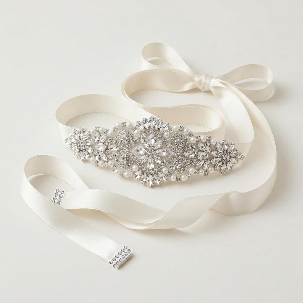 Elegant European & American Court-Style Pearl Rhinestone Hand-Sewn Bridal Waistband