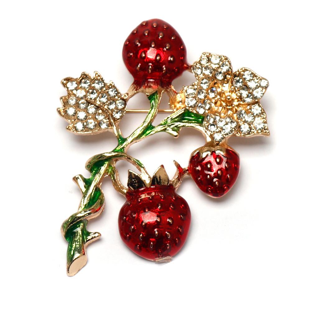 Creative Strawberry Brooch With Rhinestone Embellishments For Fashion Accessories