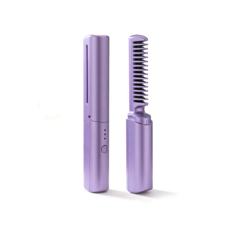 Portable Wireless Electric Hair Comb Straightener Two-in-One Curling Iron Negative Ion Non-Damaging Ceramic Plate Anti-Damage