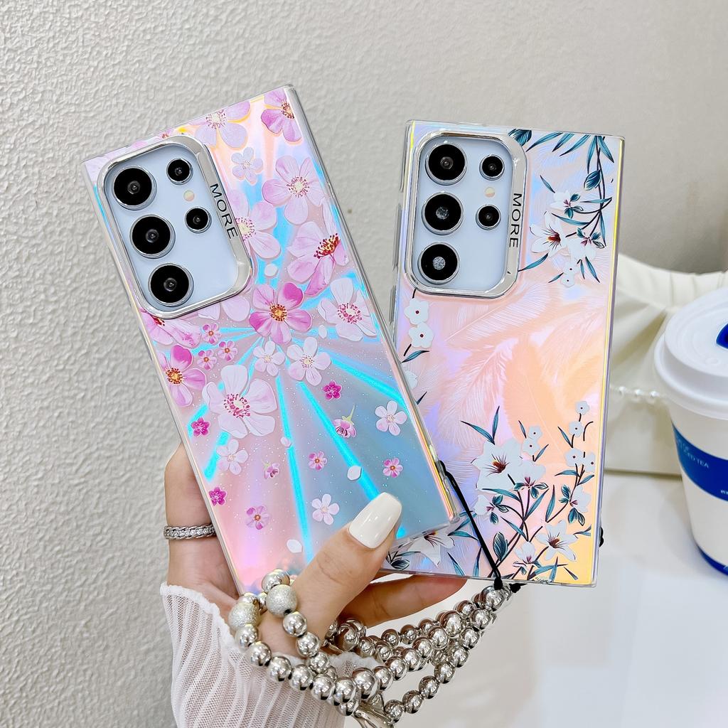 Electroplated Laser Flower Pearl Bracelet S24Ultra Mobile Phone Case Suitable for Samsung A16 Women's New S25U