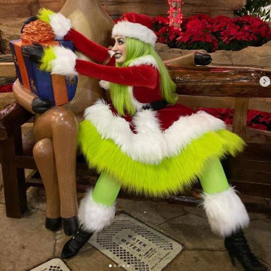 Yousheng Christmas Dress for Women 2 Pcs Mrs. Claus Outfits And Hat Set Velvet Furry Santa Claus Costume for Xmas Holiday Party Cosplay