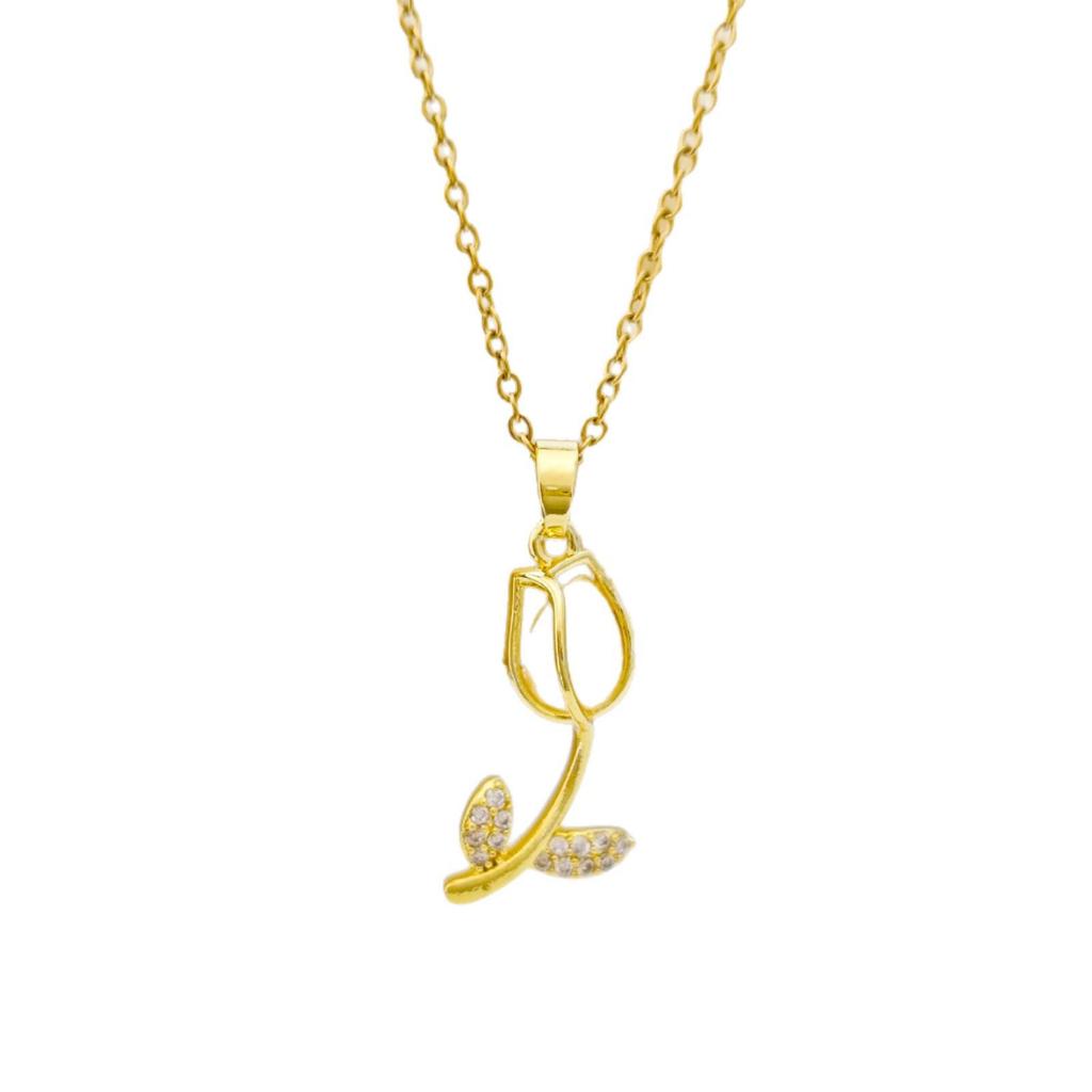 Korean Cat's Eye Tulip Necklace – Elegant, Personalized Clavicle Pendant