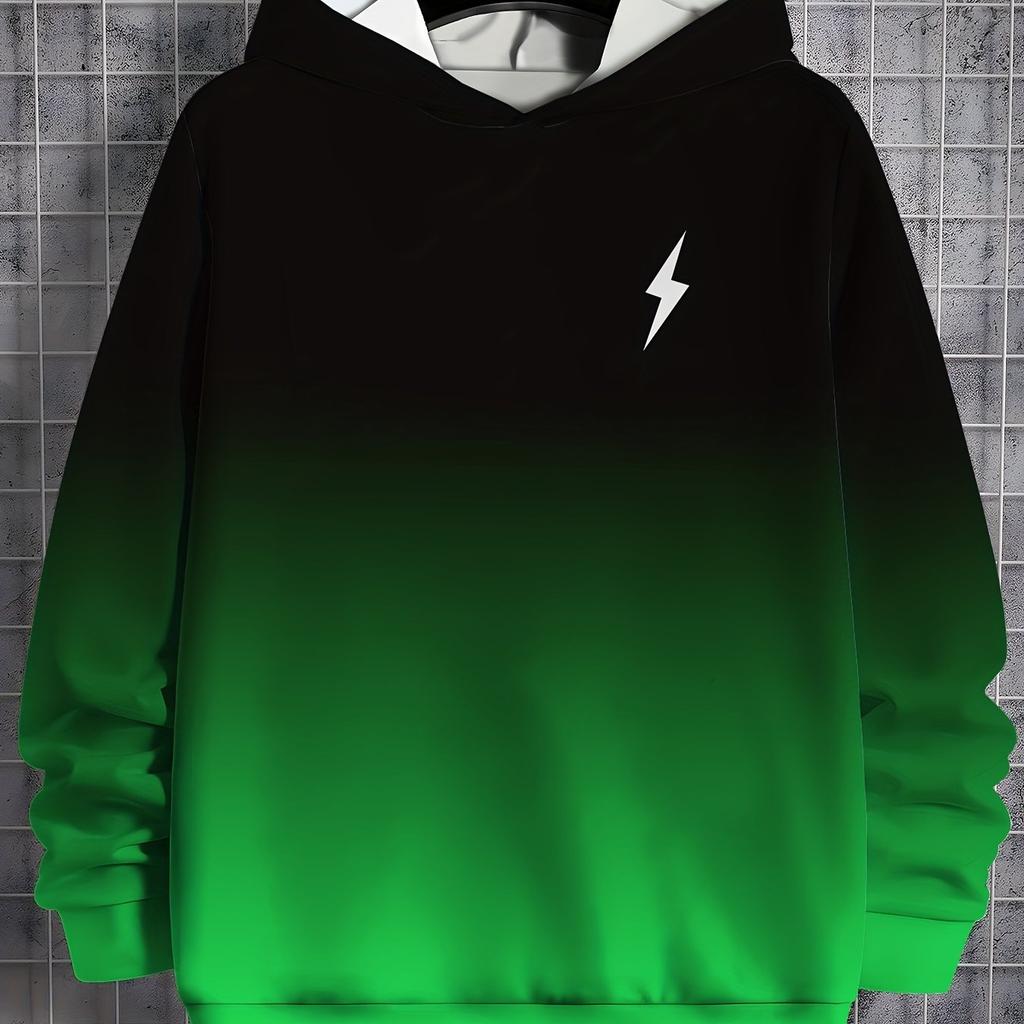 Men's Casual Pullover Hoodie With 3D Alphabet Pattern, Gradient Style, Soft Polyester Fabric Outdoor Activities Daily Wear