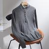 2025 A/W Women's Cashmere Turtleneck Sweater - Buttoned Striped Knit Outerwear