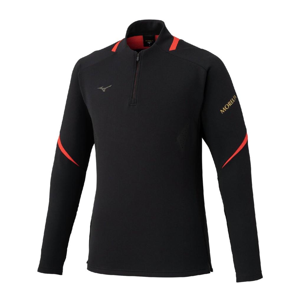 Soccer wear MORELIA training top, half-zip, long-sleeve shirt, P2MCC005, unisex, black, size L