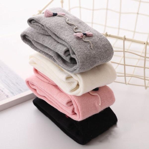 Cute Baby Girls Bowknot Cotton Warm Tights Stockings Autumn Winter White Black Grey Pink Kids Girl Stockings