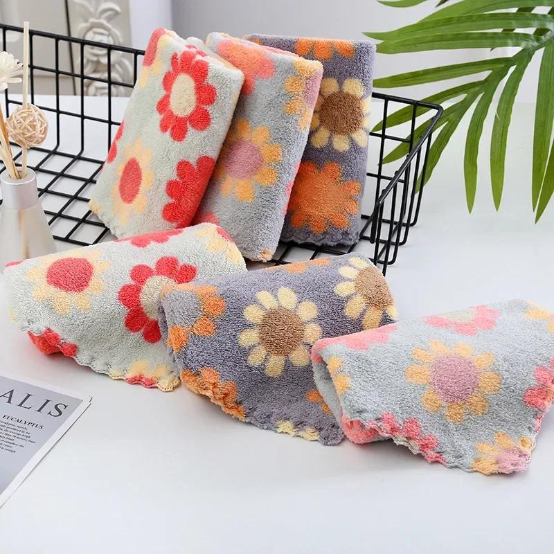 30x30cm Kitchen Cleaning Cloths Soft Absorbent Dishcloth Coral Fleece Sunflower Wiping Towel Rags Household Cleaning Cloth