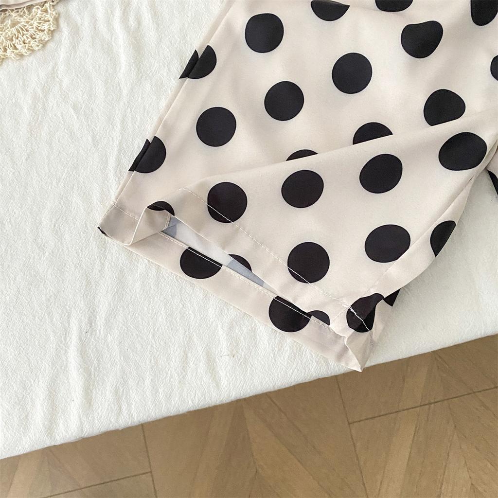 Girls' Polka Dot Outfit Summer New Korean Style Short Sleeve Top Wide Leg Pants Two-Piece Set