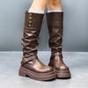 Studded Block Heel Cotton Boots Autumn New Round Toe Metal Belt Buckle Platform Anti-Slip Wear-Resistant Mid-Tube Boots