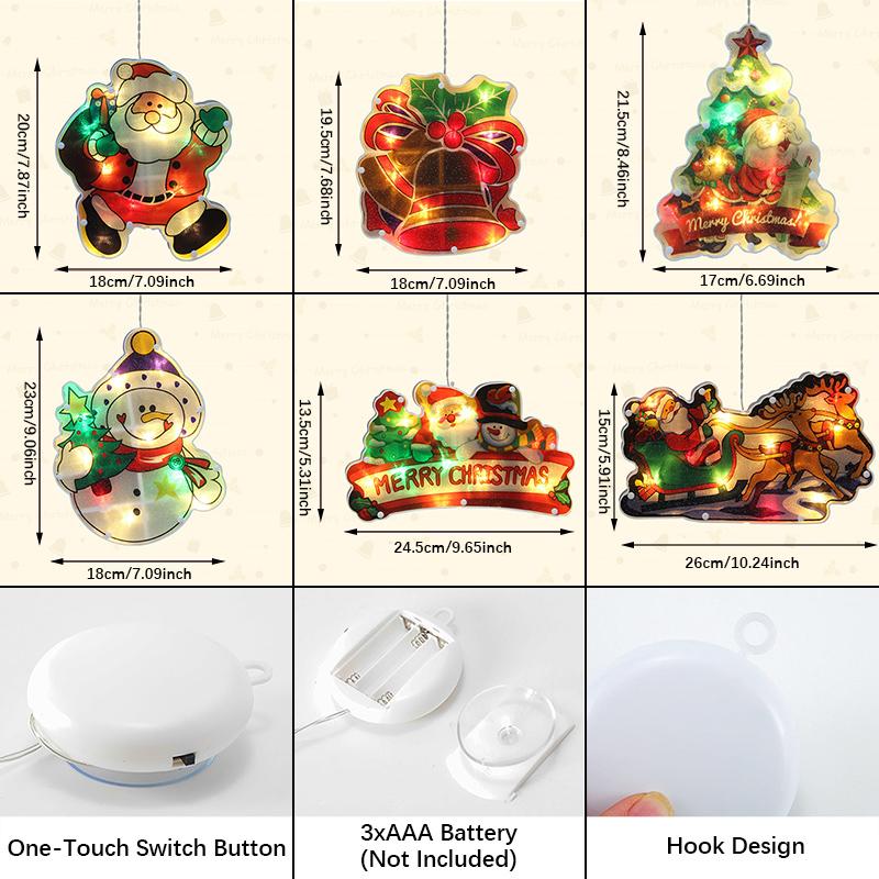 Christmas Decoration Lights, LED Christmas Window Lamp with Suction Cup, Battery Operated Hanging Window Light with Suction Cup