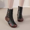 Autumn and winter new flat-bottomed beef tendon sole women's boots leather printed medium tube Martin boots warm and comfortable cotton shoes women