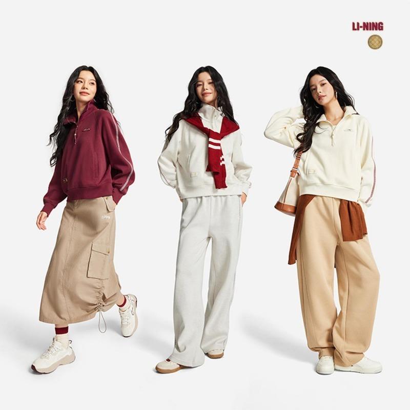 Li Ning Sports Lifestyle Series Stand Collar Letter Logo Sweatshirt Women Sweatshirt AWDW110-5