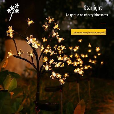 Solar Cherry Blossom Waterproof Outdoor Branch Lawn Lights, Warm Decorative Courtyard Lights for Holidays