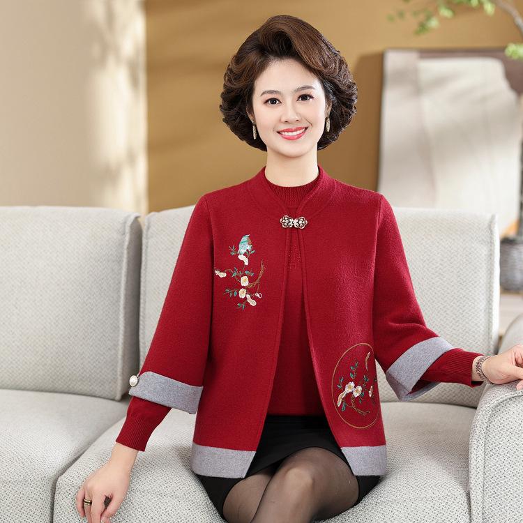 

Свадебный свитер-пальто для женщин среднего и пожилого возраста, костюм-двойка, новый осенне-зимний, модное пальто для тещи 4XL