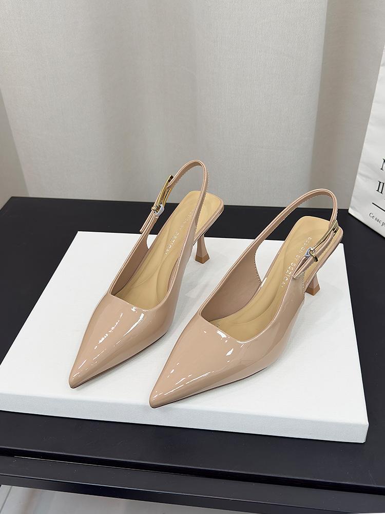 

Nude high heels summer women s stiletto 2025 new patent leather pointed single shoes with empty bag head sandals women 35 телесный