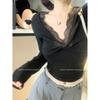 Chic V-Neck Long-Sleeve Lace T-Shirt for Women - Elegant White Base Layer for Autumn/Winter
