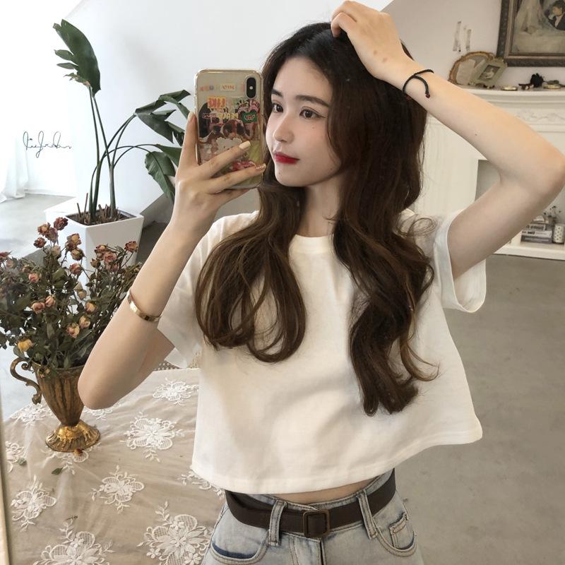 

2023 Новая однотонная свободная футболка с короткими рукавами для женщин M белый