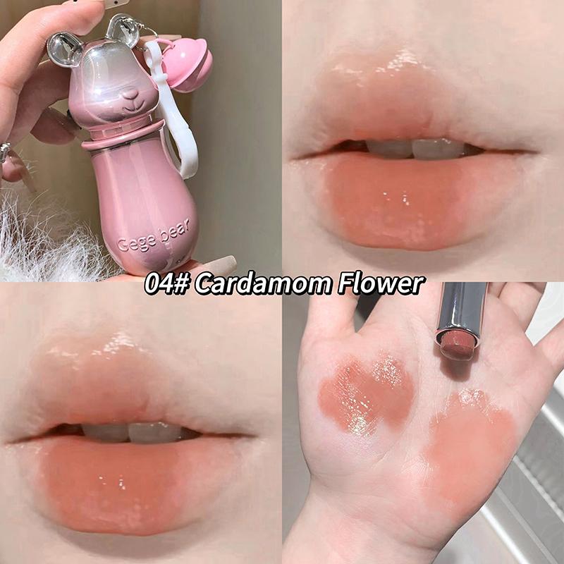 Sweet Bear Pendant Lipstick Gege Bear  Mirror Textures Matte Color Watery Moisturizing Cute Black and Pink Packaging