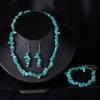 Crystal and Pebble Necklace, Bracelet, Earrings Set - Irregular Stone Decorative Set for Women