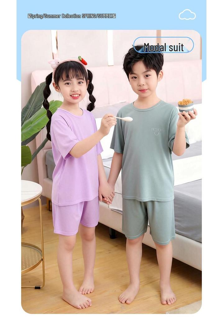Gestricktes Tencel Kurzarm-Pyjamaset für Teenager für den Innen- und Außenbereich