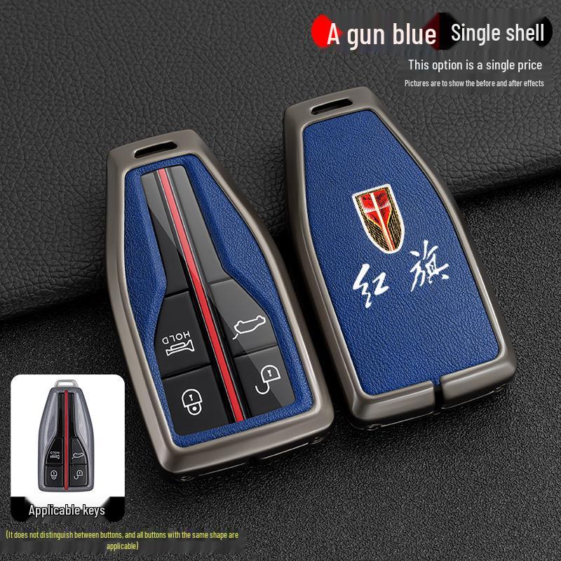 Hongqi H5/H7/HS5/HS7 Auto-Fernbedienung Metall-Leder Schutzschlüsselhülle und Halter.