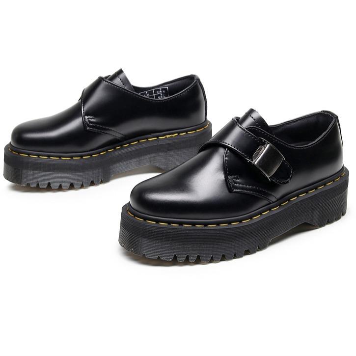 Thick-soled buckle low-top boots British style casual small leather shoes versatile students increase height and show thinness short boots women cm