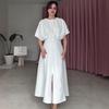 2025 Hepburn Style French Summer Dress: Elegant Waist-Tie Solid Color Women's Clothing