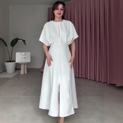 2025 Hepburn Style French Summer Dress: Elegant Waist-Tie Solid Color Women's Clothing