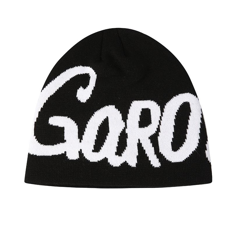 Cross-border Men s Knitted Pullover Hat Street Letter Jacquard Plaid Spandex/Cotton Winter Button 56-60cm 22242cm