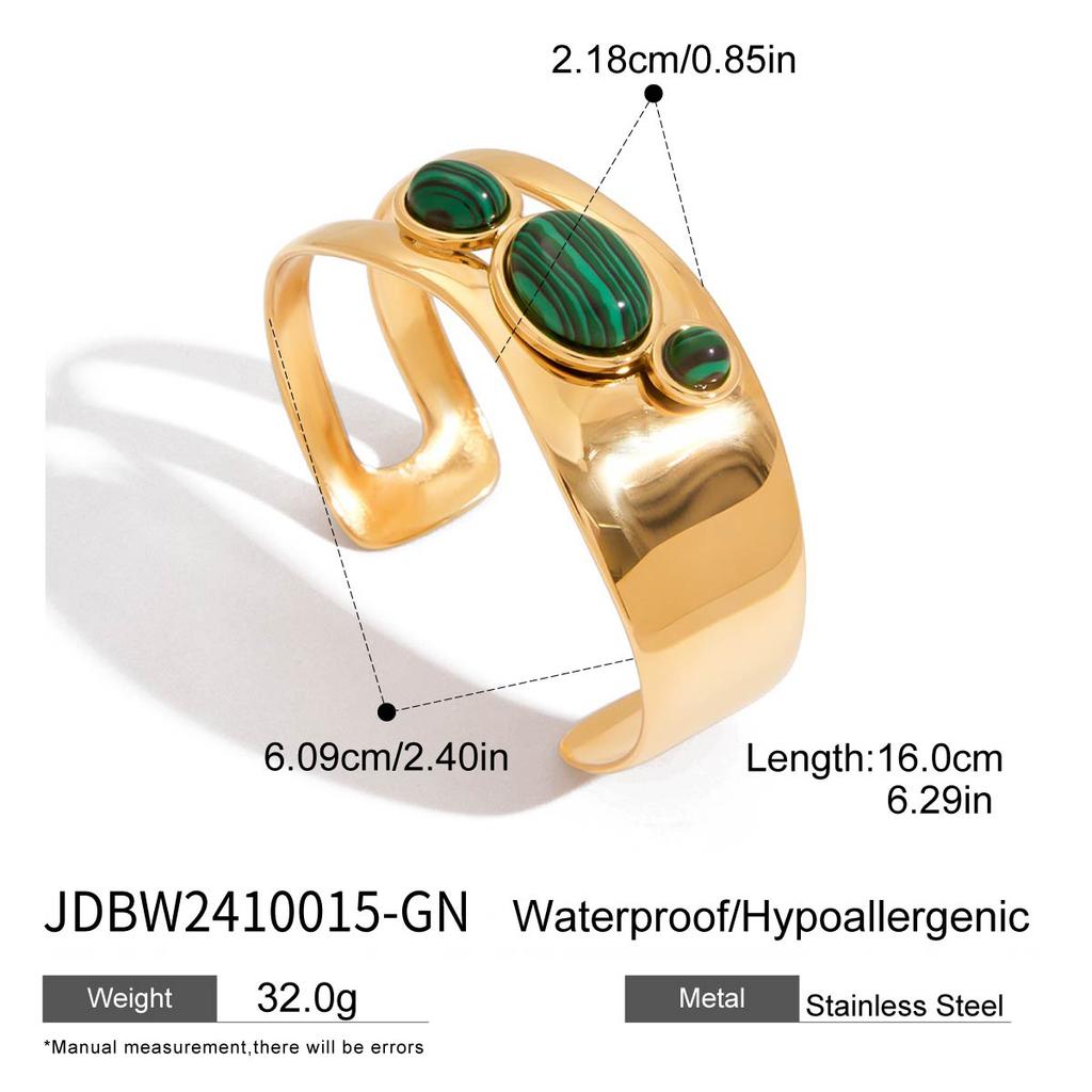 Youthway Natural Stone Geometric Skeleton Cuff Bracelet Stainless Steel Chic Wrist Jewelry Malachite Artificial Pearls Bracelet