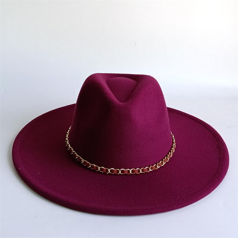 Yellow Fashion Fedora Hat With Colorful Chain 9.5Cm Wide Brim Hat For Women Winter Men'S Hat Cowboy Felt Hat Sombreros