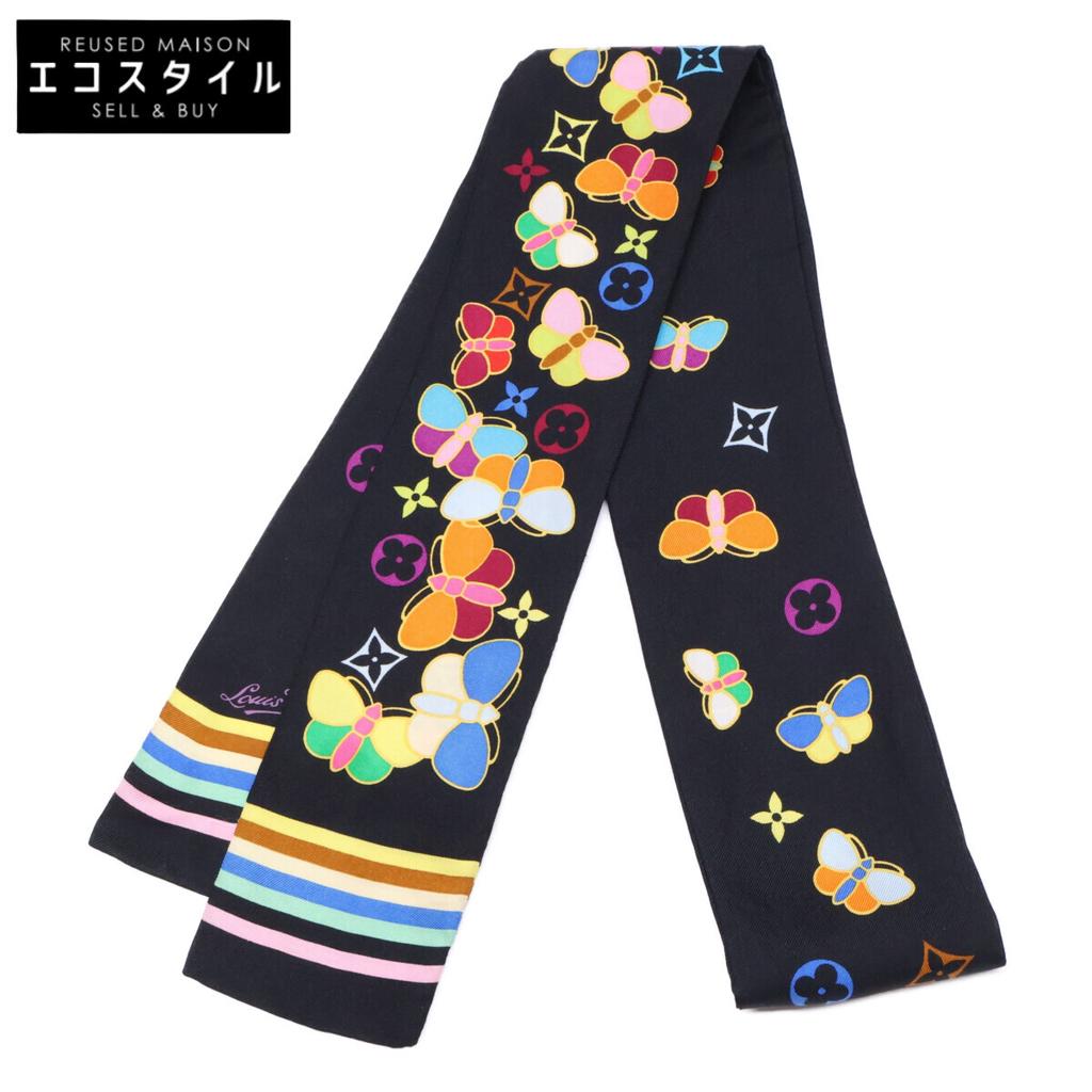 LOUIS VUITTON 400505 Butterfly Silk Bandeau scarf Black / multicolorUsed