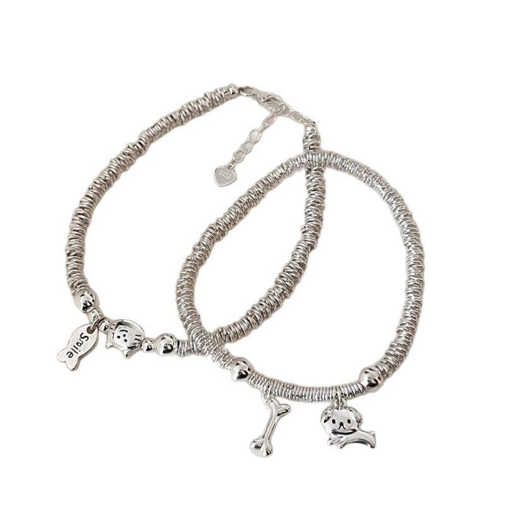 2PCS Cute Cat Fish Bracelet Lovers Friends Metal Beaded Bracelet Cute Dog Bracelets  Friendship
