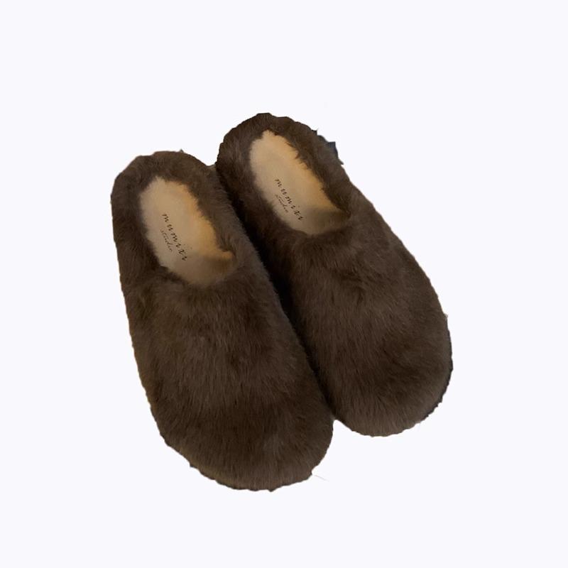 Mao Mao slippers women wear thick-soled bag head half slippers in autumn and winter imitation mink hair leopard print lazy drag