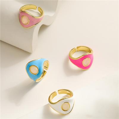 HECHENG,Enamel Round Rings For Women Punk Style Copper Cubic Zirconia Finger Opening Ring Fashion Accessories