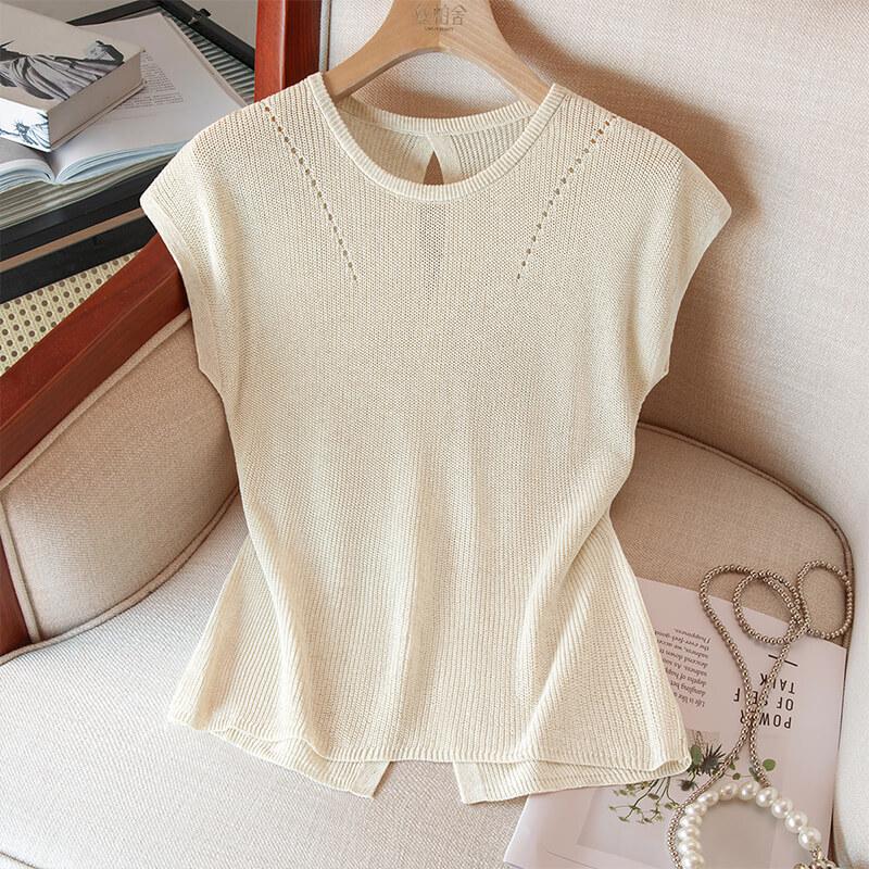 Sibaishe Women s Slim Fit Sleeveless Cutout Knit Top One Size