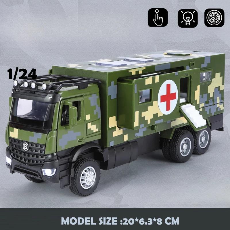 1/32 Injection Molding Military Multifunctional Vehicle Medical Sound and Light Mainan Pullback Car Boy Gift